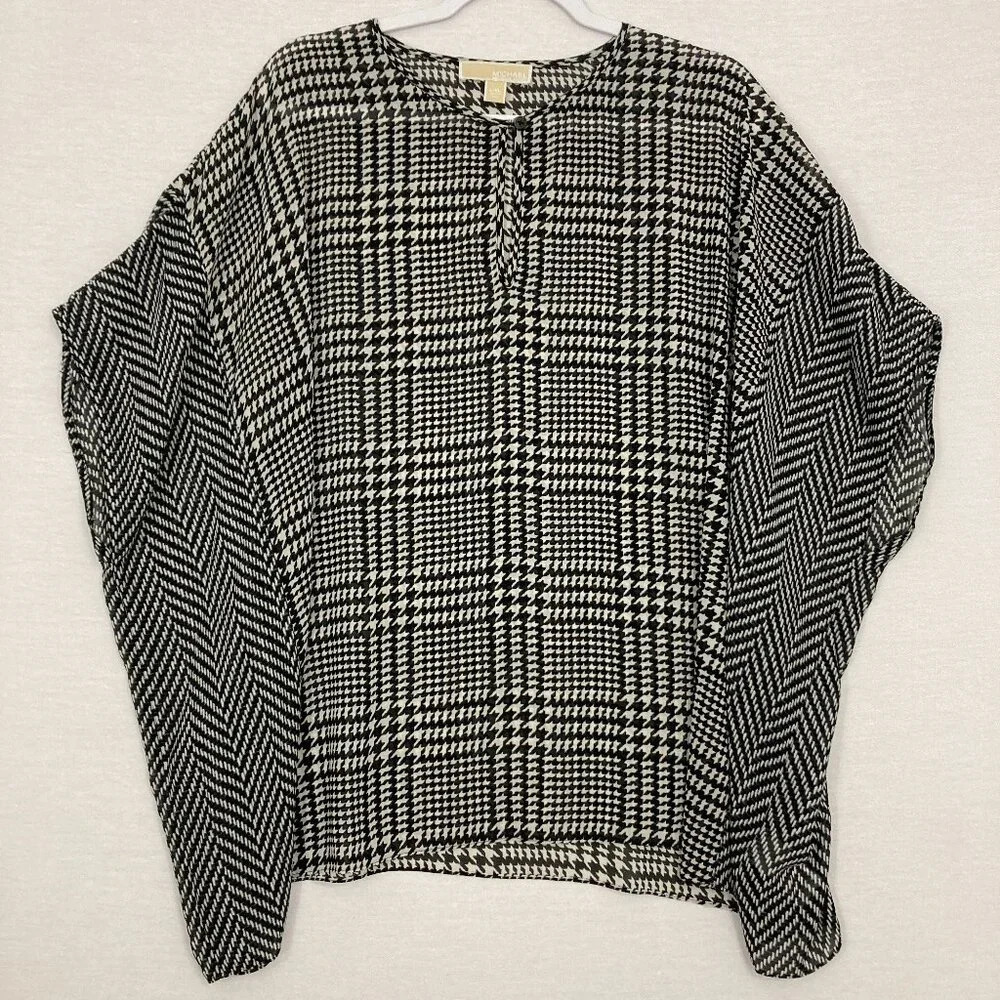 Michael‎ Michael Kors Black White Houndstooth Lightweight Flowy Poncho Top L/XL